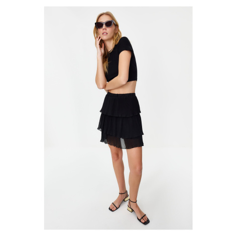 Trendyol Black Pleated Skirt Ruffled Chiffon Mini Woven Skirt