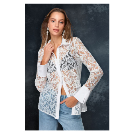 Trendyol White Unlined Knitted Lace Shirt