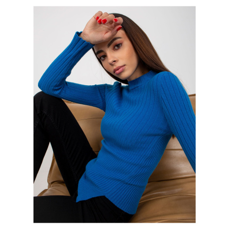 Dark blue women's asymmetrical striped sweater