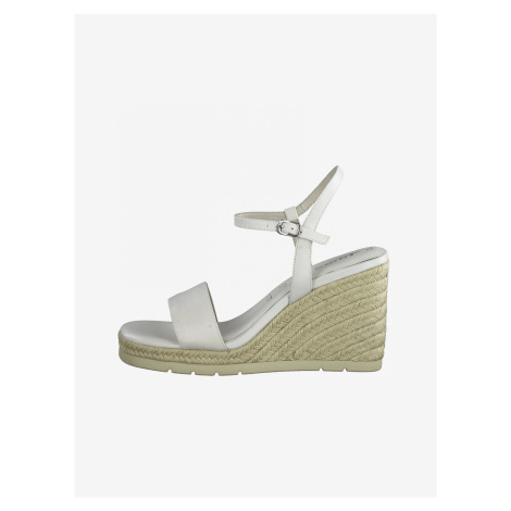 Biele kožené sandále na plnom podpätku Tamaris
