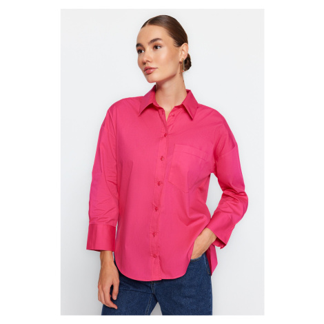 Trendyol Pink Poplin Oversize Woven Shirt