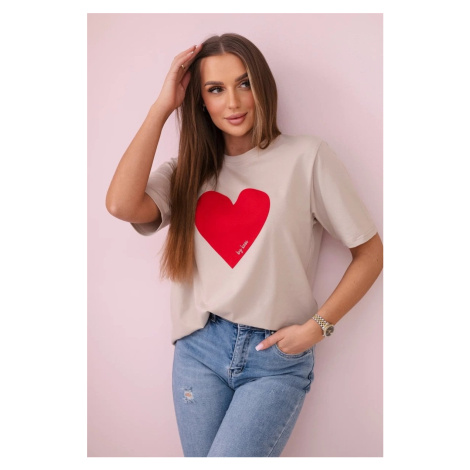 Cotton blouse with beige heart print