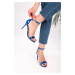 Shoeberry Women's Dianthus Sax Blue Metallic Single Strap Heeled Shoes.