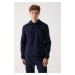 Avva Men's Navy Blue Sweatshirt Hooded Flexible Soft Texture Interlock Fabric Regular Fit
