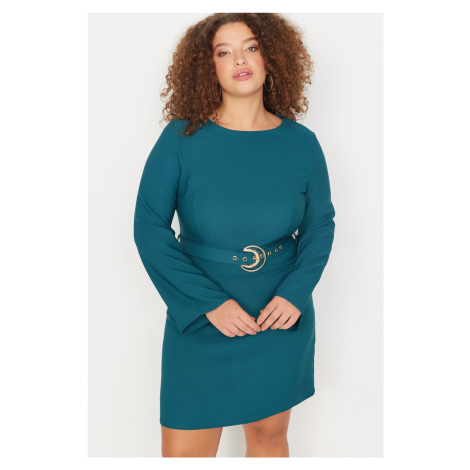 Trendyol Curve Emerald Green Woven Dress With A Belt