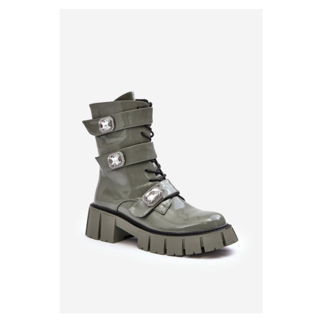 Women's Patent Work Boots Green S.Barski