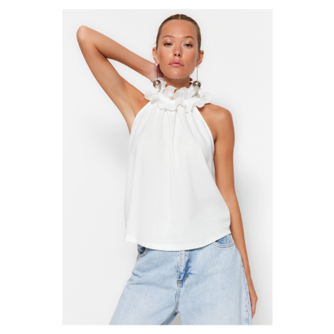 Trendyol Ecru Collar Detailed Smart Crepe Knitted Blouse