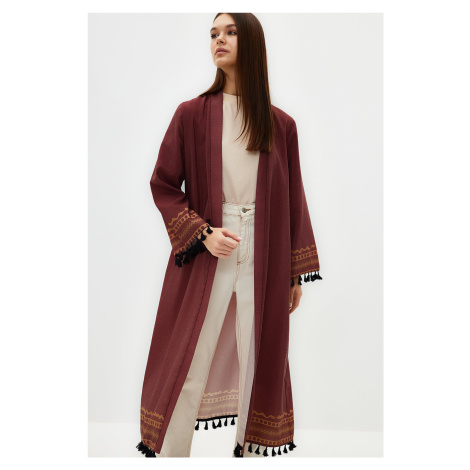 Trendyol Brown Ethnic Patterned Cotton Blended Long Woven Kimono & Kaftan