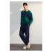 Trendyol Emerald Green Oversize/Wide Cut Polo Collar Puffy Printed Cotton Sweatshirt