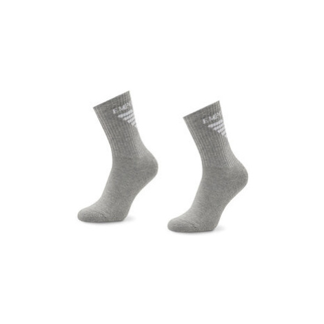 Emporio Armani Súprava 2 párov vysokých dámskych ponožiek 292303 2F258 00047 Sivá
