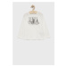 Detská bavlnená košeľa s dlhým rukávom Sisley biela farba, s potlačou