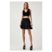 Happiness İstanbul Women's Black Pleated Mini Woven Skirt