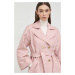 Kabát Pinko dámsky, ružová farba, prechodný, dvojradový