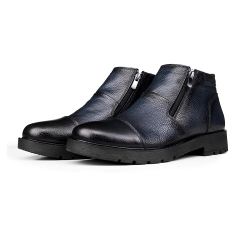 Ducavelli Liverpool Genuine Leather Non-Slip Sole Zippered Chelsea Daily Boots Navy Blue.