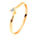 Ligotavý prsteň zo žltého 14K zlata - číry brúsený diamant, tenké ramená - Veľkosť: 60 mm