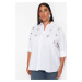 Trendyol Curve White Large Size Stone Embroidered Poplin Woven Shirt