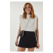 Happiness İstanbul Women's Black Pleated Mini Woven Shorts Skirt