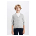 DEFACTO Boy Gray V-Neck Button-Down Knitted School Cardigan