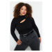 Trendyol Curve Black High Neck Plain Body Fitted Ribbed Knit