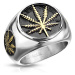 Mohutný oceľový 316L prsteň - marihuanové listy v kruhoch s glazúrou - Veľkosť: 72 mm