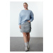 Trendyol Curve Blue Polar Fleece Oversize Knitted Plus Size Sweatshirt