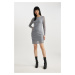 DEFACTO Bodycon Body-hugging Basic Plain Crew Neck Tulle Long Sleeve Mini Dress