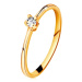 Zlatý prsteň 585 - ligotavý číry briliant v štvorcípom kotlíku, zúžené ramená - Veľkosť: 60 mm