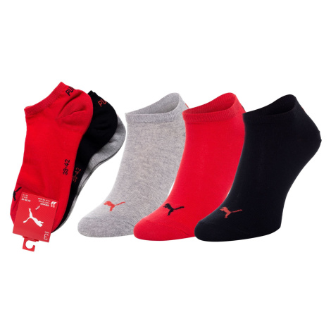 Sada troch párov ponožiek v šedej, čiernej a červenej farbe Puma