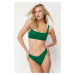 Trendyol zelené brazílske bikini nohavičky s výstrihom do V