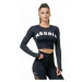 Nebbia Long Sleeve Thumbhole Sporty Crop Top Black Fitness tričko