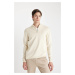 DEFACTO Standard Fit Regular Cut Bato Collar Zippered Basic Plain Knitwear Sweater