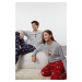 Trendyol Men's Greymelanj - Navy Blue Teddy Bear Patterned Couple/Double Knitted Pajama Set