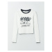 LC Waikiki Women's Crew Neck Printed Long Sleeve Crop T-Shirt