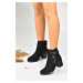 Fox Shoes Women's Black Suede Thick Heeled Boots