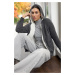 Trendyol Anthracite Hooded Zippered Coat-Looking Knitwear Cardigan