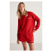 GRIMELANGE Jennifer Women's Organic Cotton Embroidered Round Neck Oversize Red Sweatshir