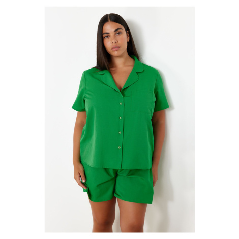 Trendyol Curve Green Shirt Collar Woven Pajama Set