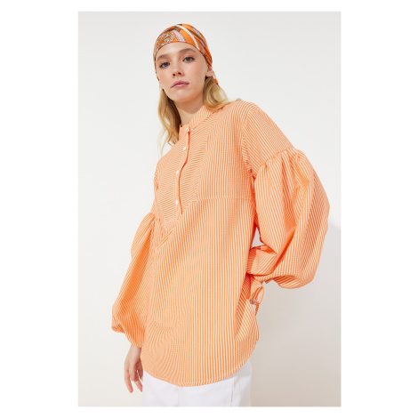 Trendyol Orange Balloon Sleeve Seersucker Woven Tunic