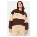 Trendyol Curve Brown Thick Fleece Inside Embroidery Detailed Knitted Sweatshirt