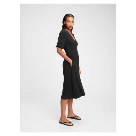 GAP Šaty three-quarter sleeve midi dress Čierna