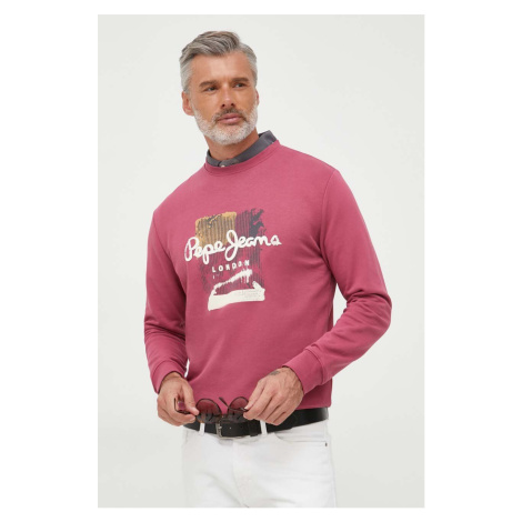 Bavlnená mikina Pepe Jeans Melbourne pánska, ružová farba, s potlačou