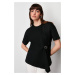 Trendyol Black 100% Cotton Accessory Detail Asymmetric Knitted T-Shirt