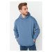 Trendyol Blue Oversize/Wide Cut Hooded Sweatshirt with Tiny Embroidery Details