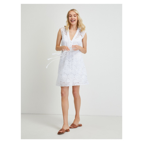 White Lace Short Dress with Tie Guess Mykonos - Women