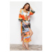 Trendyol Landscape Patterned Belted Maxi Woven Kimono & Kaftan