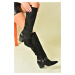 Fox Shoes Black Suede Low Heeled Cowboy Model Boots