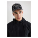 DEFACTO Men's Label Printed Gabardine Baseball Basketball Cap