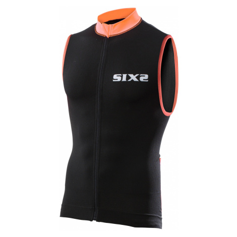 SIX2 Cyklistický dres bez rukávov - BIKE2 STRIPES - čierna/oranžová