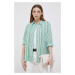 Bavlnená košeľa Tommy Hilfiger dámska, zelená farba, voľný strih, s klasickým golierom