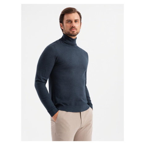 Ombre Men's knitted turtleneck with viscose - navy blue